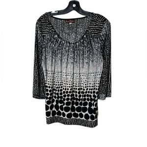Polka dot pleated  scoop blouse, rhinestones Vtg Claire France